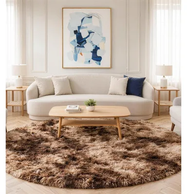 Image de Tapis rond pour salon, diamètre d'environ 150 cm, couleur marron