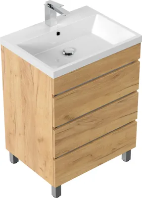 Produktbild von Stand Badmöbel Via 60 SoftClose eiche gold mit drei grifflosen Schubladen : Eiche Gold Varianten: Eiche Gold