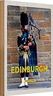 Produktbild von Holzschild Reise 20x30cm Edinburgh Scotland Dudelsack Mann