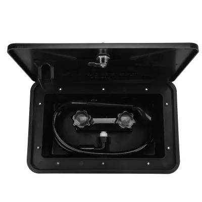 Immagine prodotto di Set di scatole esterne per doccia in ABS nero con 2 chiavi, accessori per camper, roulotte e camper