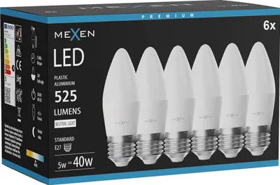 Produktbild von Mexen Nova 6x LED-Glühbirne E27, C37, 5W, Neutral - 4000K, 525 lm - L102-E27-0540-01x06