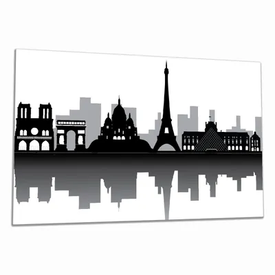 Produktbild von Wallario Herdabdeckplatte aus Glas, Größe 80 x 52 cm 1-teilig, Motiv Silhouetten Pariser Sehenswürdigkeiten
