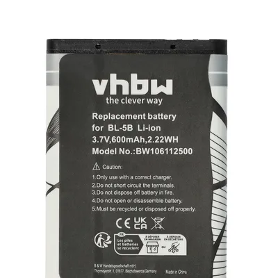 Produktbild von vhbw Akku kompatibel mit Nokia 3230, 5140, 5070, 5200, 5140i, 5300 XPRESSMUSIC, 3220 Handy Smartphone Telefon (600 mAh, 3,7 V, Li-Ion)
