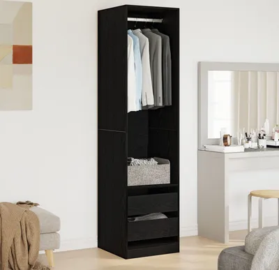 Produktbild von Möbel Kleiderschrank in Schwarz, Eiche, 50x50x200 cm aus Holzwerkstoff - Kleiderschränke 3329300