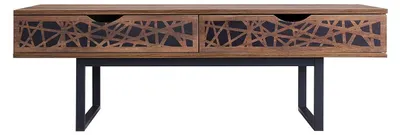 Image de CALICOSY - Table basse 2 tiroirsReproduction bois et motifs noirs L120 cm - Anaëlle