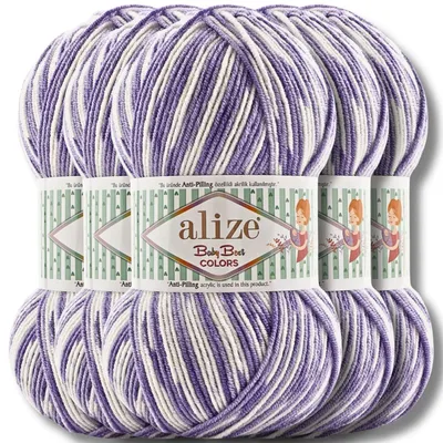 Obrázok produktu pre Alize 5x 100g Baby Best Colors – priadza s postupným prechodom farieb, protižmolkujúca, vhodná na háčkovanie a pletenie (8042)