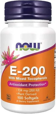 Obrázek produktu pro Vitamin E-200 mit gemischten Tocopherolen 100 Weichkapseln Now Foods