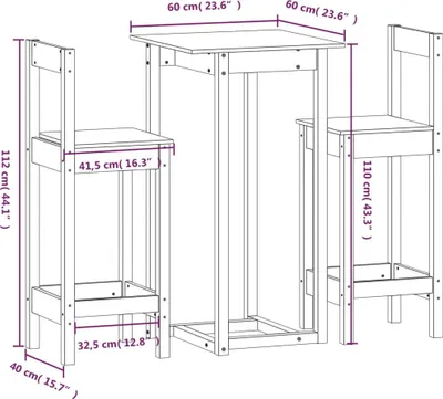 Produktbild von vidaXL 3-tlg. Bar-Set Massivholz Kiefer
