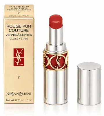 Produktbild von Yves Saint Laurent Rouge Pur Couture Vernis A Levres, Koralle, Corail Aquatique, Frauen, Glanz, Flasche, OCTYLDODECANOL, BUTYLOCTYL SALICYLATE, STEARYL/PPG-3 MYRISTYL ETHER DIMER DILINOLEATE, NEOPENTYL...