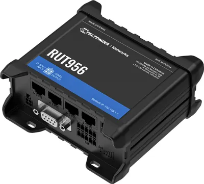 Zdjęcie produktu dla Teltonika RUT956, Router sieci komórkowej, Czarny, Aluminium, Plastik, Szyna DIN, Przemysłowy, Fast Ethernet