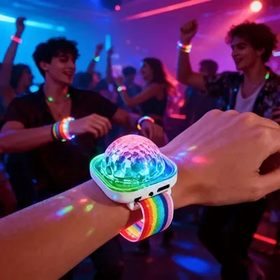 Produktbild von LED-Party-Armband mit blinkenden Mehrfarbenlichtern, Mini-Disco-Lichteffekt und Saugnapf