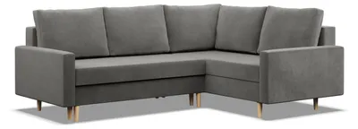 Produktbild von BLANK - Rechts Ecksofa mit Schlaffunktion, Wendekissen, Otomane, Bettkasten, Hellgrau