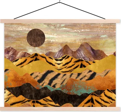 Produktbild von MuchoWow® Textilposter Tigerdruck - Marmor - Gold 150x113 cm mit holzfarbenen Rahmen - Poster