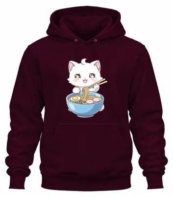 Productafbeelding van Schattige katten, ramen, anime, manga, Japanse noedels, uni hoodie, bordeauxrood, maat M