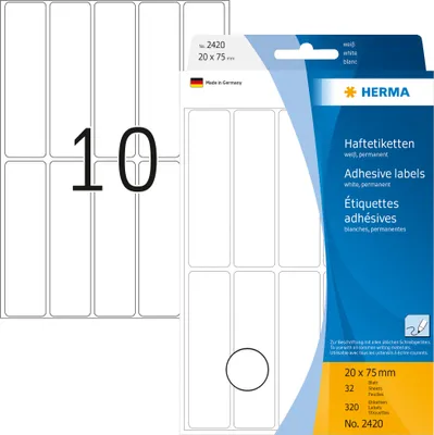 Produktbild von Vielzwecketiketten weiß 20x75 mm Papier matt 320 St.