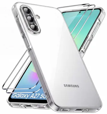 Produktbild von CLM-Tech Hülle kompatibel mit Samsung Galaxy A27 5G, 1 Handyhülle mit 2 Stück Panzer Schutz Glas, - keine Vergilbung Stoßfeste Schutzhülle - Transparent