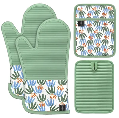 Produktbild von Ofenhandschuhe Topflappen Set Silikon Baumwolle 4-teilig Hitzebeständig bis 250°C