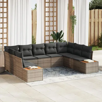 Produktbild von Möbel 5-teiliges Garten-Sofa-Set mit Kissen Grau Poly Rattan Akazie - Gartensofas 3356834