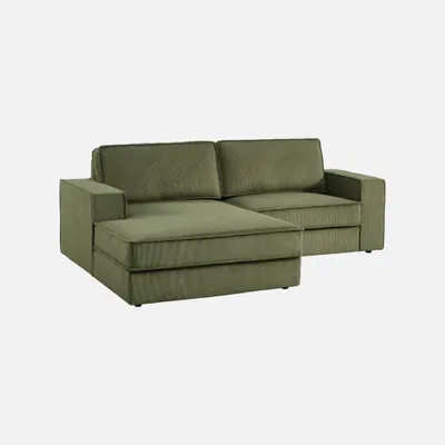 Produktbild von sweeek - 3-Sitzer Ecksofa mit Cordbezug, Recamiere links - Khaki