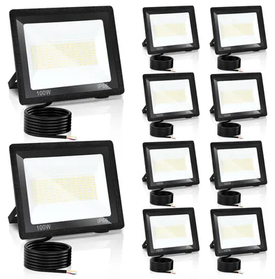 Immagine prodotto di Eikuavons, faretto LED da esterno, 100W, grado di protezione IP66, con 3 temperature di colore: 3000K/4000K/6500K, confezione da 10 pezzi