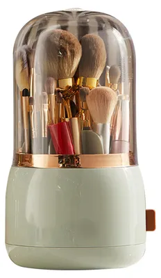 Produktbild von Make-up-Pinselhalter, multifunktionaler Organizer, Zuhause, drehbar, staubdicht, Kosmetik-Make-up-Pinsel-Behälter, Hellgrün