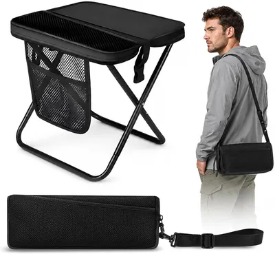 Imagen del producto de Taburete plegable para mochila, ligero, 2 en 1 con correa para el hombro, soporta hasta 120 kg, ideal para senderismo