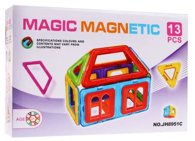Produktbild von Mini-Set Magnetbausteine für Kinder 3+ Bunte Elemente 13-tlg. + Bauvorlage