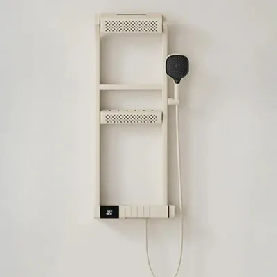 Produktbild von Duschsystem fürs Bad - Wandmontierte Duschsäule - Thermostat mit Wasserfallbrause - Digitalanzeige - 3-Griff-Armatur - Aluminiumlegierung/Messing - Milchweiß
