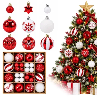 44 Kunststoff-Weihnachtskugeln rot matt/glänzend mit Haken