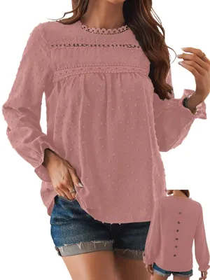 Zdjęcie produktu dla TUUHAW, damska koszula z długim rękawem, styl boho, bluzka, top, okrągły dekolt, długi krój, kolor: grafitowy (M)