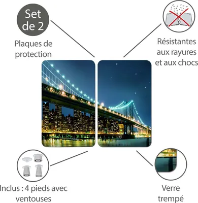 Image de WENKO Lot de 2 plaques de recouvrement en verre Couverture de cuisinière Brooklyn Bridge New Yorker