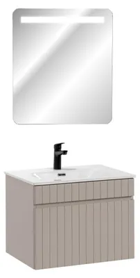 Image de Meuble vasque à encastrer + miroir LED - 80 cm - Emblematic Cashmere
