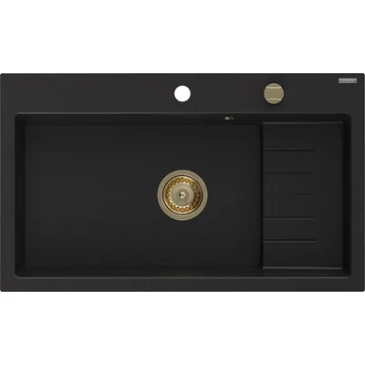 Zdjęcie produktu dla Mexen Omar zlewozmywak granitowy 1-komorowy 800 x 480 mm, czarny, syfon złoty - 6520801005-77-G
