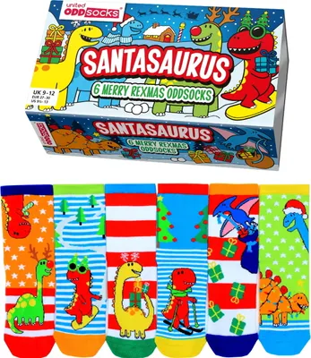 Produktbild von Santasaurus Weihnachten Dino Oddsocks Socken in 27-30 im 6er Set