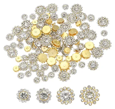 Produktbild von 100 Stück aufnähte Kristalle, 14 mm, in Gold/Weiß