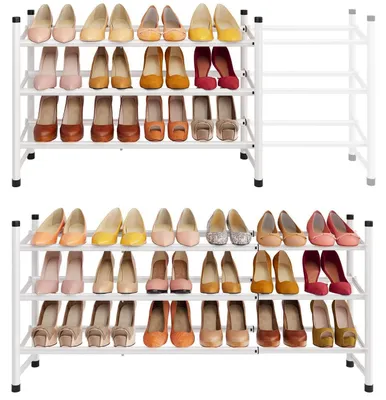Produktbild von Schuhregal ausziehbar 3 Ebenen Schwarz/Weiß 73-106 cm Breite