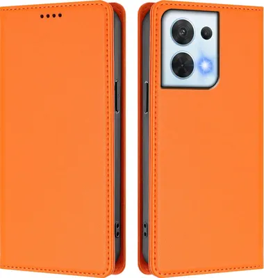 Image de Étui en cuir pour Oppo Reno8 5G, étui à rabat magnétique en cuirPolyuréthaneavec support, orange
