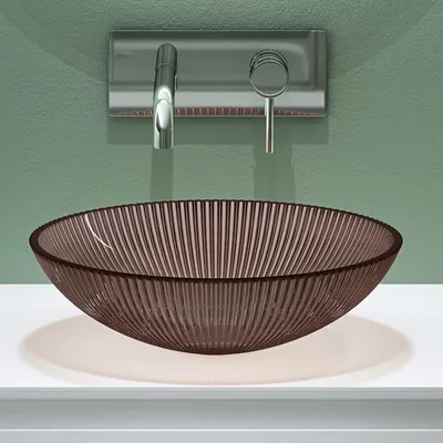 Immagine prodotto di doporro Lavabo da Appoggio in Vetro Temperato Lavandino Bagno Ovale 40 x 40 x 12 cm Caff?? Lavello Design Artistico con Texture per Cucina WC Ospiti Minerva06