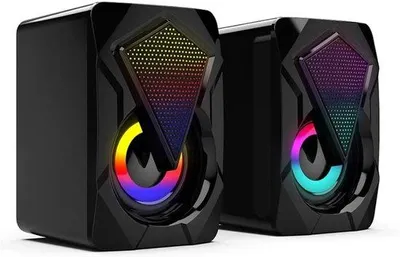 Obrázok produktu pre Počítačové reproduktory s 3,5 mm konektorom, LED podsvietením a reguláciou hlasitosti, s možnosťou nabíjania cez USB, pre notebooky a stolné počítače
