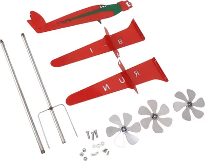 Obrázek produktu pro Kovová větrná korouhvička, motiv letadla, 3D, červená, nerezová, hladká, větrná korouhvička pro garáž, kopuli, stodolu, terasu, červená