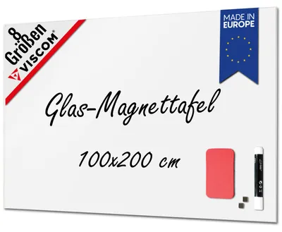 Produktbild von Design Glastafel MIO - Memoboard magnetisch - Glas-Magnettafel in reinem Weiß 100x200 cm - rahmenlos inkl. Zubehör
