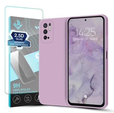 Produktbild von Hülle für Xiaomi Redmi Note 10 5G mit 9H Displayglas Displayschutz Case Cover Bumper Smartphone Softgrip Schutzhülle Farbe: Lila