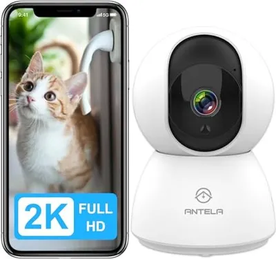 Produktbild von Antela 2K/3MP Innenüberwachungskamera, 2,4 GHz Wlan 2-Wege-Audio, 355 °/90 ° Schwenk, IR-Nachtsicht 10 m, kompatible Alexa