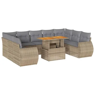 Produktbild von 10-tlg. Garten-Sofagarnitur mit Kissen Beige Poly Rattan