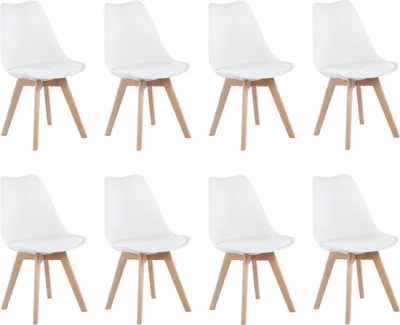 Image de H.J WeDoo Chaise de salle à manger, style scandinave, vintage, rétro, chaise de cuisine, rembourrée avec coussin sur le siège, plastique et bois massif, chaise 8pcs, blanc