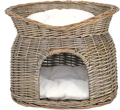Produktbild von Famanu Katzenkorb natürliche Weidenkorb mit Höhle & Liegefläche - Grau