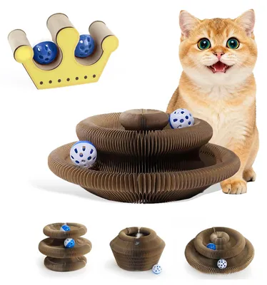 3-in-1 Kratzkarton Katze, faltbar, mit Glockenball, 24,3 x 24,3 x 11,2 cm
