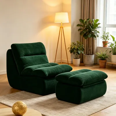 Produktbild von STILVORA Sitzsack Relaxsessel Schlafsofas mit Abnehmbare Rückenlehne & Sitzkissen，Polstersofa Indoor-Sitzkissen mit bequeme, extra dicke Polsterung,mit Fußstütze, Grün
