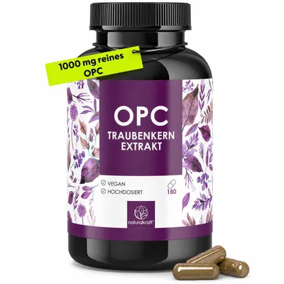 Produktbild von OPC Traubenkernextrakt Kapseln – 1250 mg Traubenkernextrakt – 1000 mg OPC pro Tagesdosis (2 Kapseln) – 180 Kapseln für 3 Monate – Vegan - glutenfrei