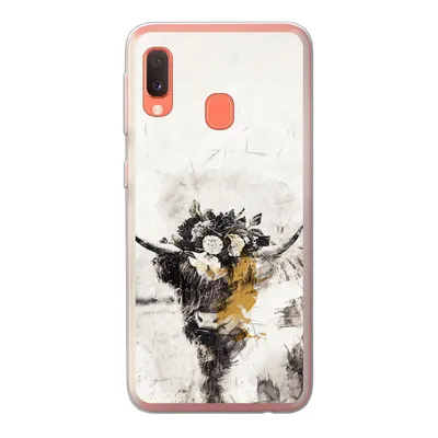 Produktbild von MuchoWow® Handyhülle Schutzhülle Hülle für Samsung Galaxy A20e Schottischer Highlander - Farbe - Blumen Silikon Softcase Handy Hülle - Abdeckung